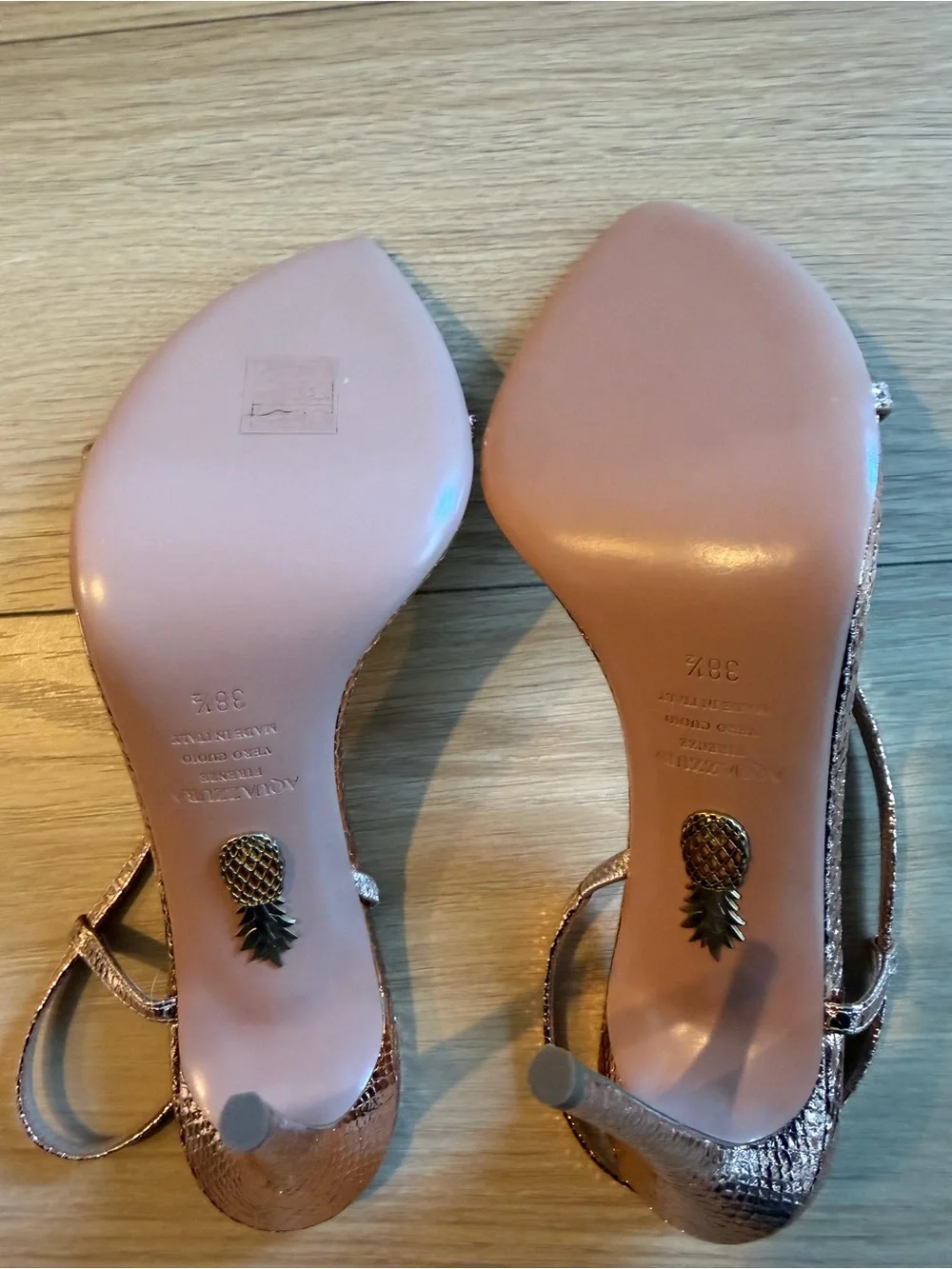 Aquazzura Metallic Bronze Pointed Toe Strappy Heels
